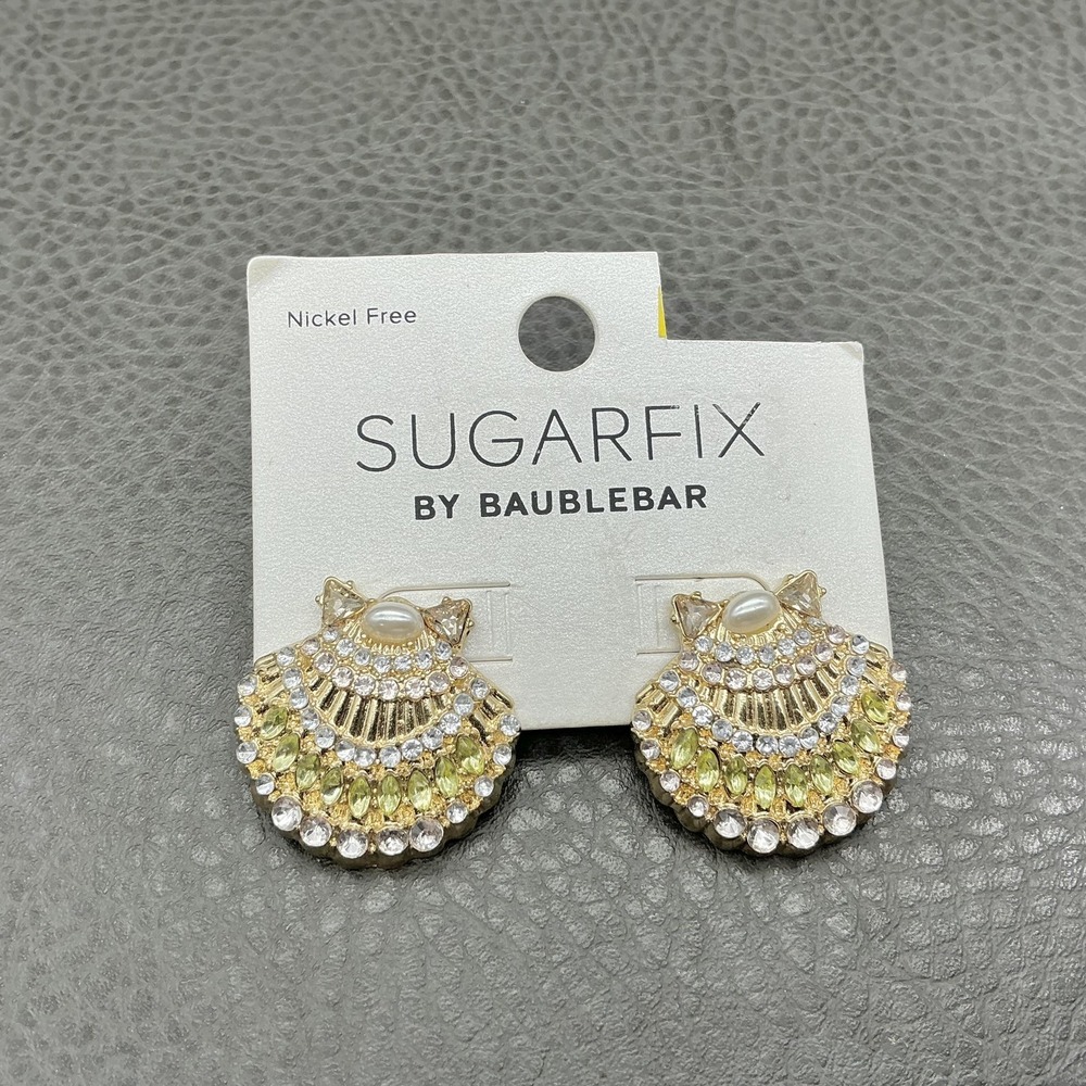 SUGARFIX By BaubleBar Earrings Gold Tone Rhinestone Fan Stud Womens Jewelry 1"